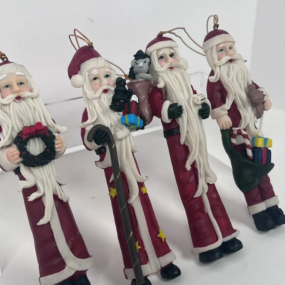 Set of 4 Slim Santa Claus Christmas Ornaments VTG Hanging Decor Resin St.‎ Nick
